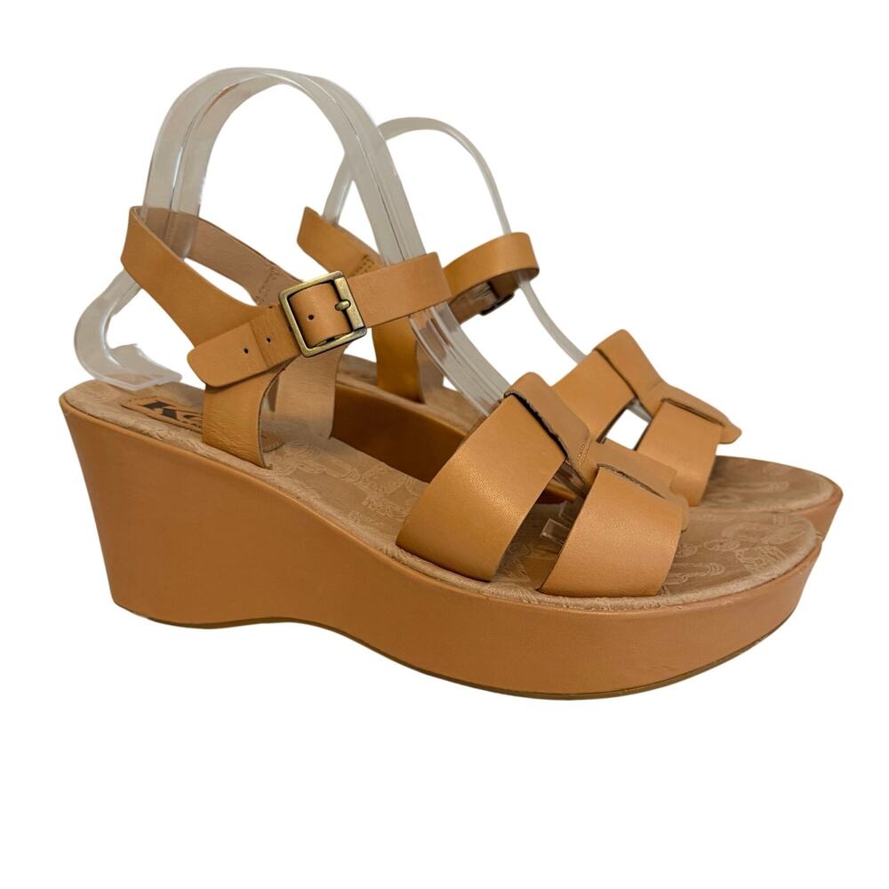 Kork Ease Slingback Wedge Sandals Size 10 42 Tan Leather Platform Summer Boho